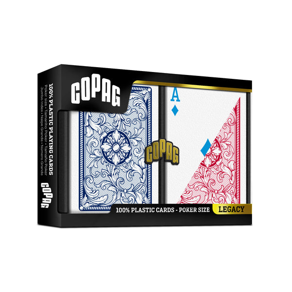 Copag Legacy 4-Color 100% Plastic Playing Cards - Standard Size (Poker)  Regular Index Blue/Red Double Deck