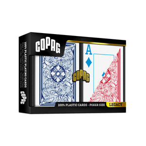 Copag Legacy 4-Color 100% Plastic Playing Cards - Poker Size Jumbo Index Blue/Red Double Deck