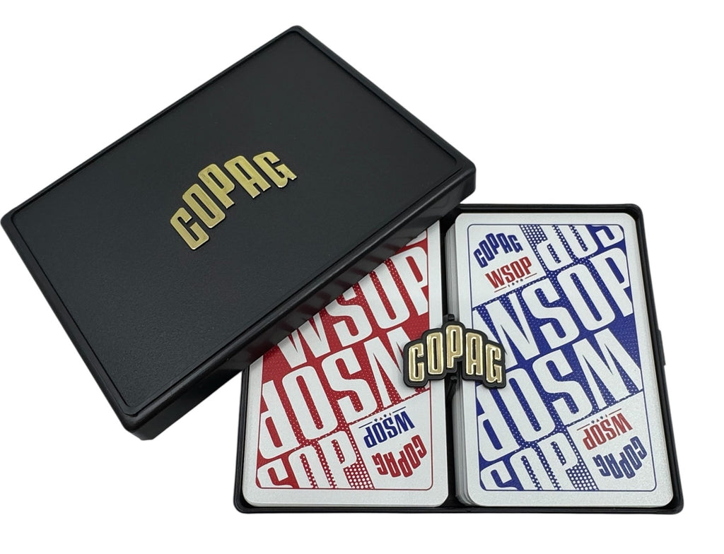 Copag WSOP 2025 Main Event 100% Plastic Playing Cards - Narrow Size (Bridge) Regular Index Red/Blue- Double Deck