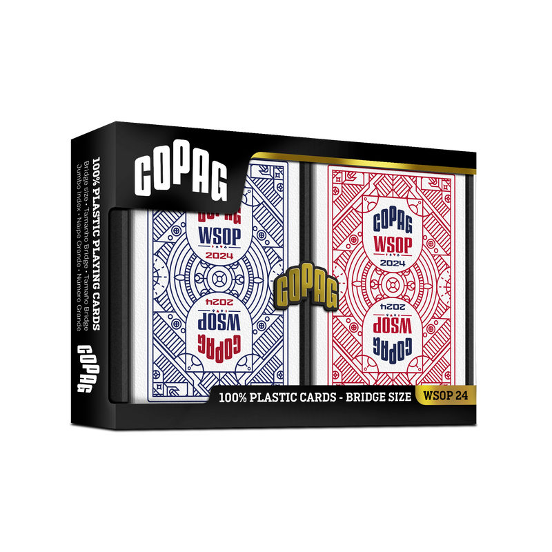 Copag WSOP 2024 Retro Design Spielkarten – 100 % Plastik, Bridge-Größe, Jumbo Index (blau/rot, Doppeldeck)