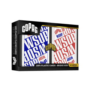 Copag WSOP 2025 Main Event 100% Plastic Playing Cards - Narrow Size (Bridge) Regular Index Red/Blue- Double Deck