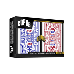 Copag WSOP 2025 Retro Design 100% Plastic Playing Cards - Narrow Size (Bridge) Jumbo Index Red/Blue Double Deck