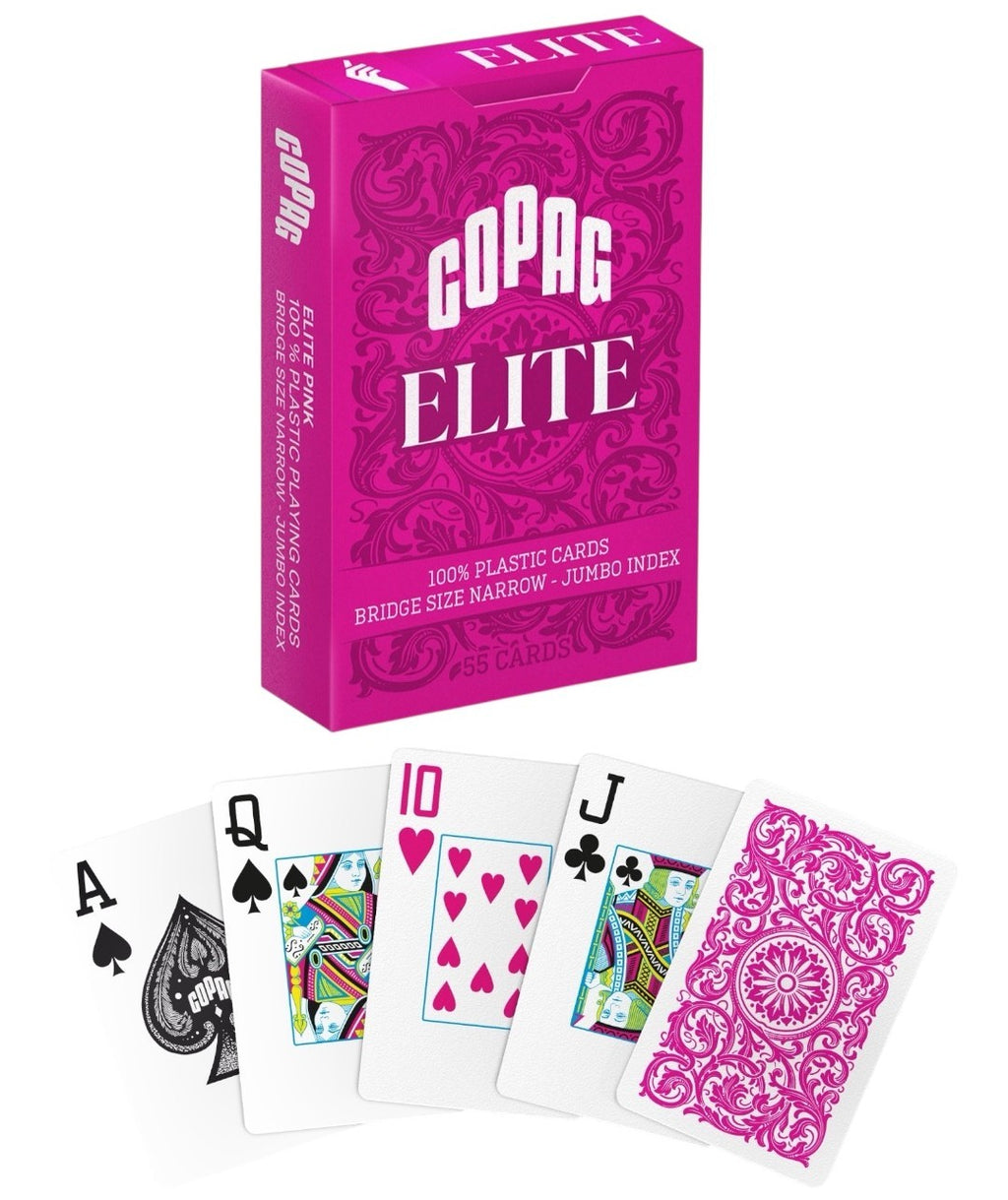 Copag Elite 100% Plastic Playing Cards - Bridge Size (Narrow) Jumbo Index Pink Single Deck