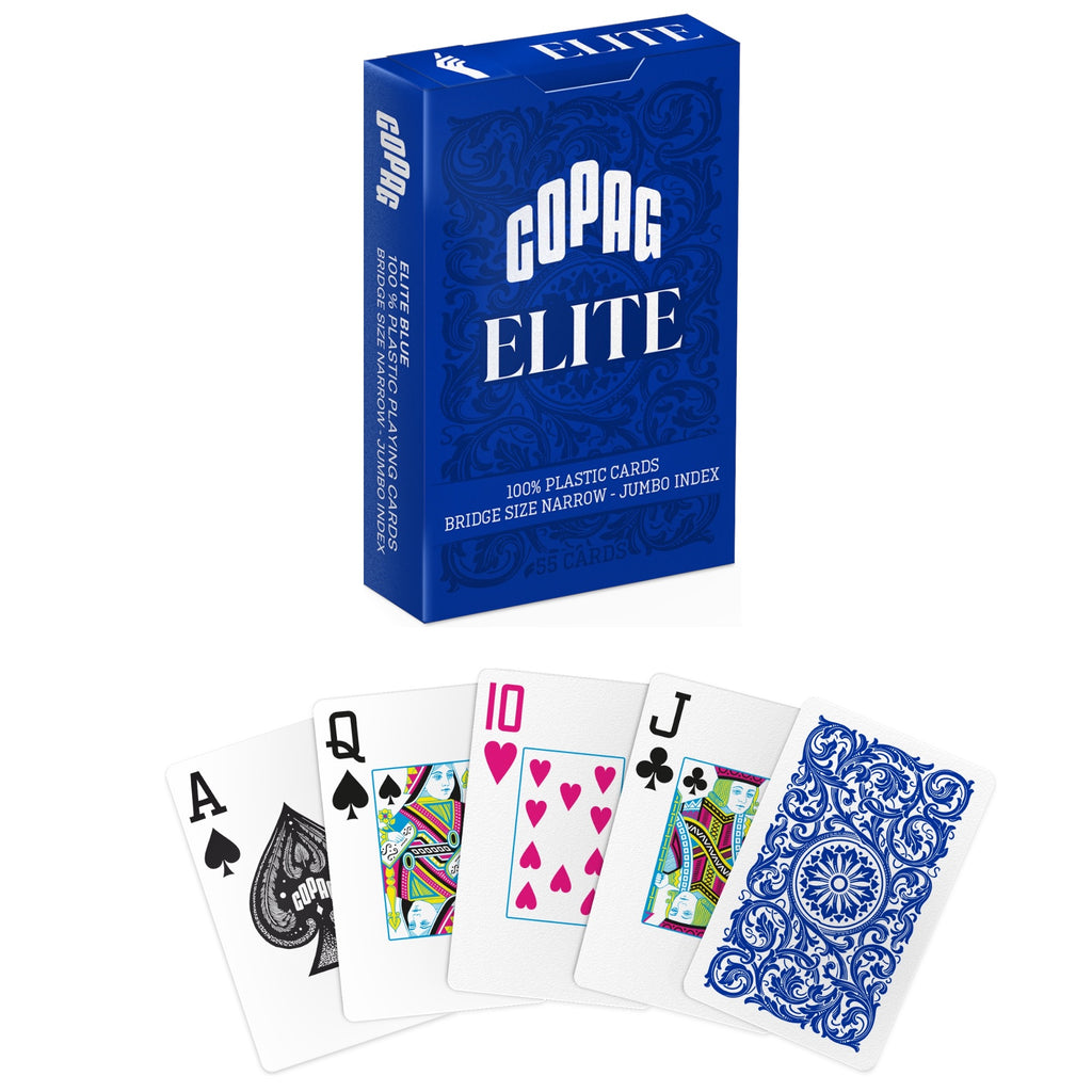 Copag Elite 100% Plastic Playing Cards - Bridge Size (Narrow) Jumbo Index Blue Single Deck