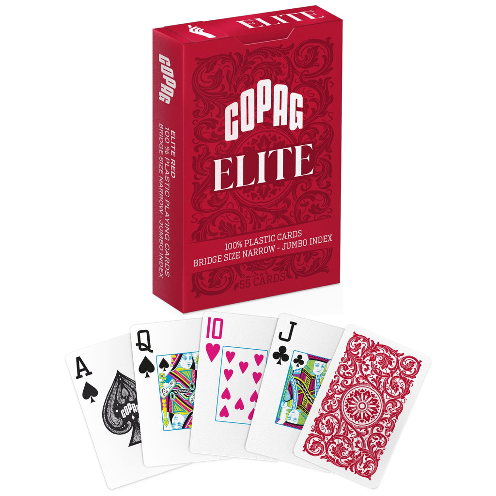 Copag Elite 100% Plastic Playing Cards - Bridge Size (Narrow) Jumbo Index Red Single Deck