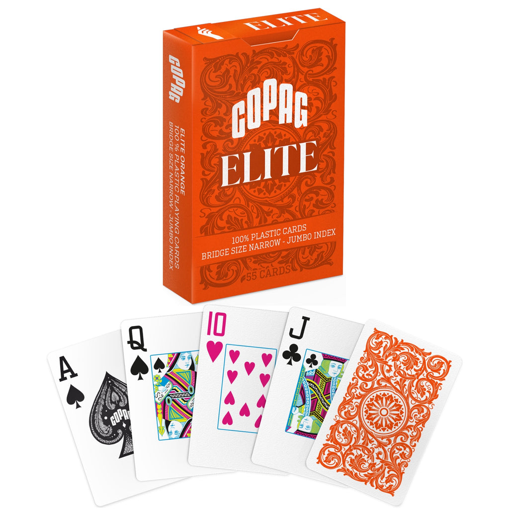 Copag Elite 100% Plastic Playing Cards - Bridge Size (Narrow) Jumbo Index Orange Single Deck