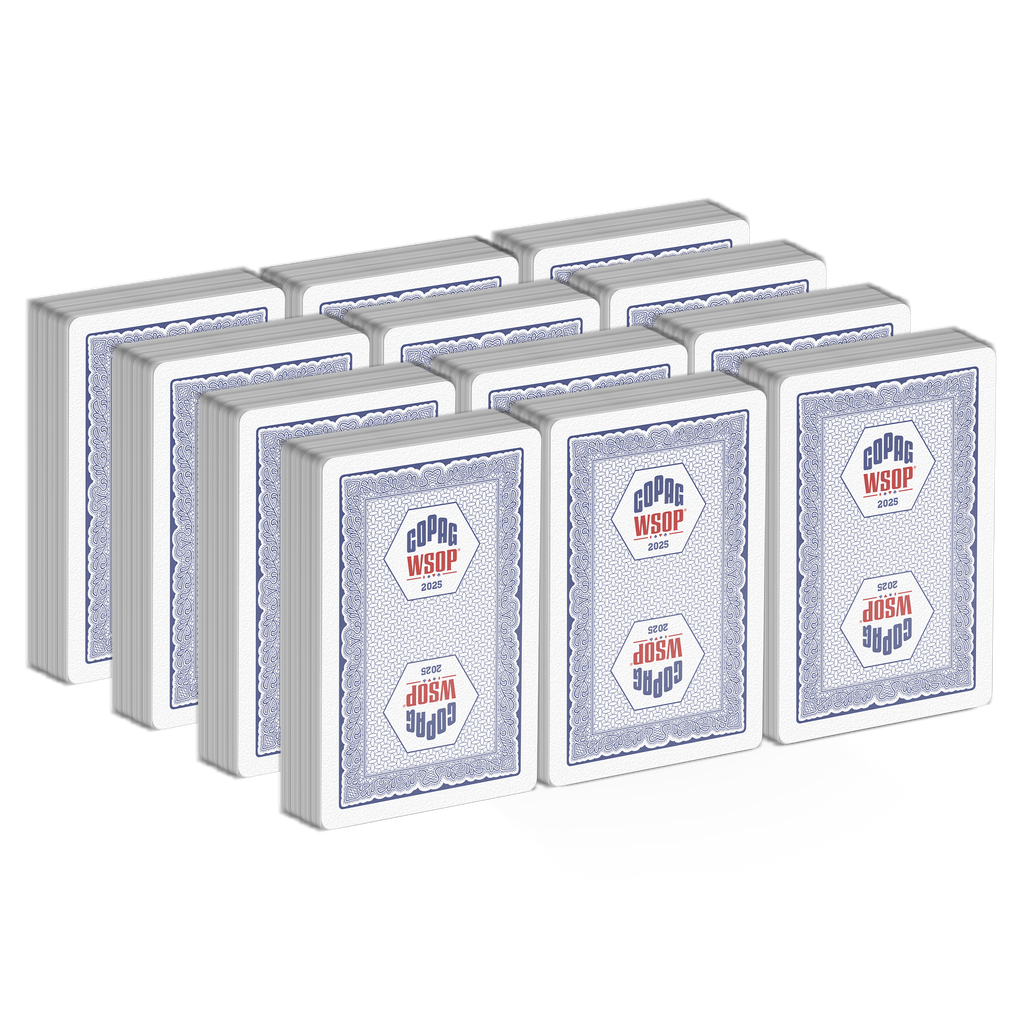 Copag WSOP 2025 TRADITIONAL Design 100% Plastic Playing Cards - Bridge Size (Narrow) Regular Index Value 12 Pack - Blue color