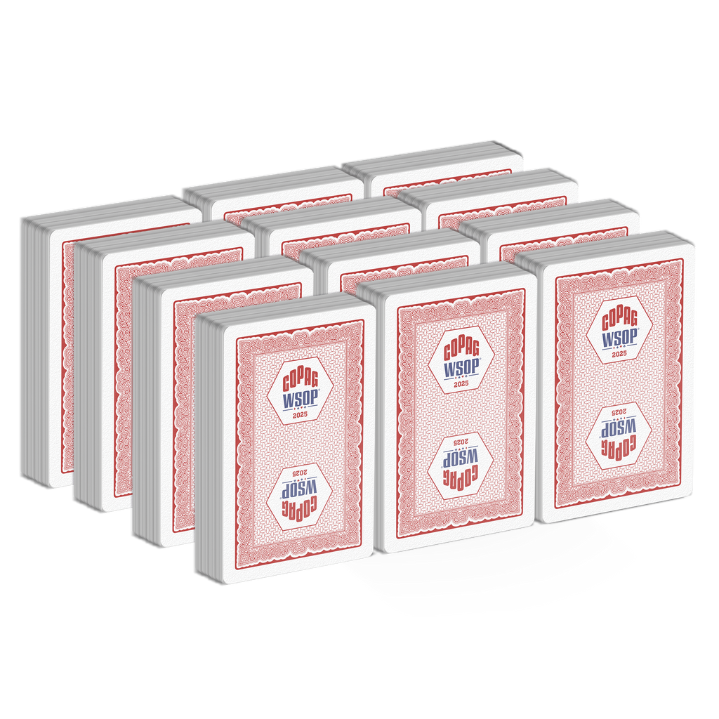 Copag WSOP 2025 TRADITIONAL Design 100% Plastic Playing Cards - Bridge Size (Narrow) Regular Index Value 12 Pack - Red color