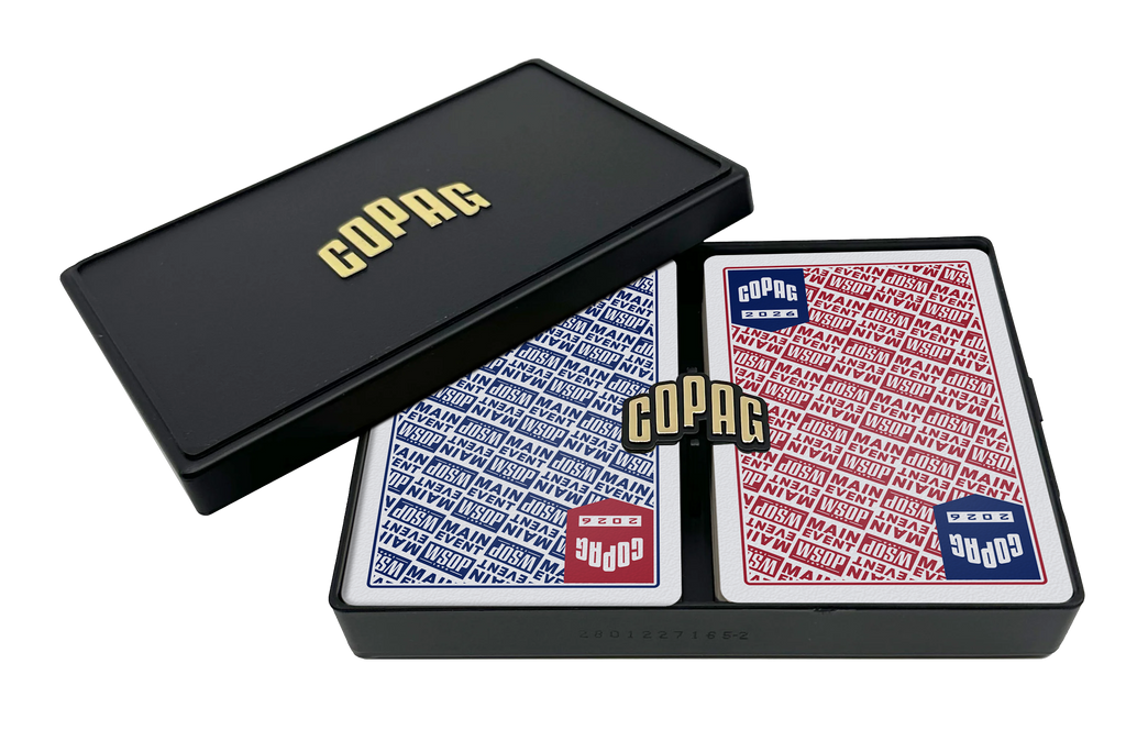 Copag WSOP 2026 Main Event 100% Plastic Playing Cards - Narrow Size (Bridge) Regular Index Red/Blue Double Deck Set