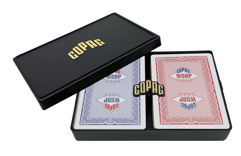Copag WSOP 2026 Traditional 100% Plastic Playing Cards - Narrow Size (Bridge) Regular Index Red/Blue Double Deck Set