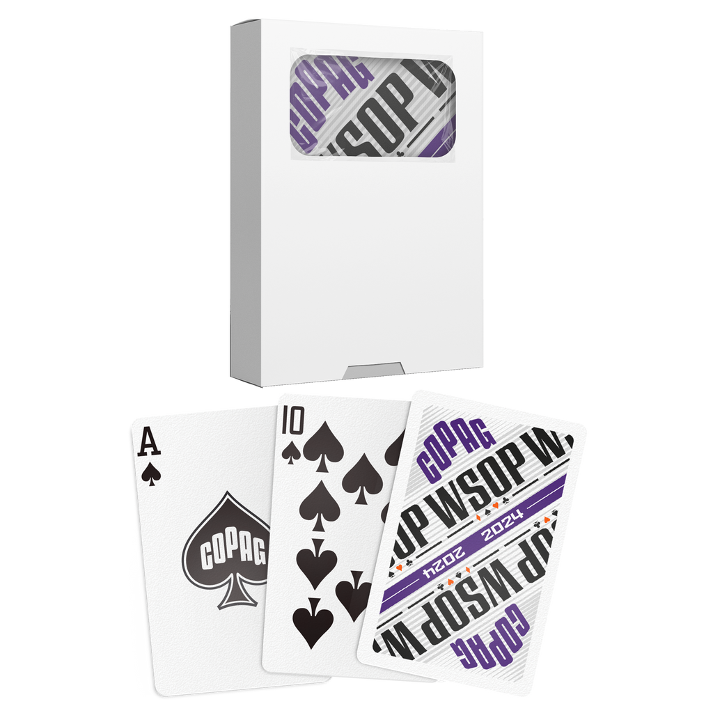 Copag 2024 WSOP -Modern Design 100% Plastic Playing Cards- Bridge Size (Narrow) Regular Index Single Deck Purple