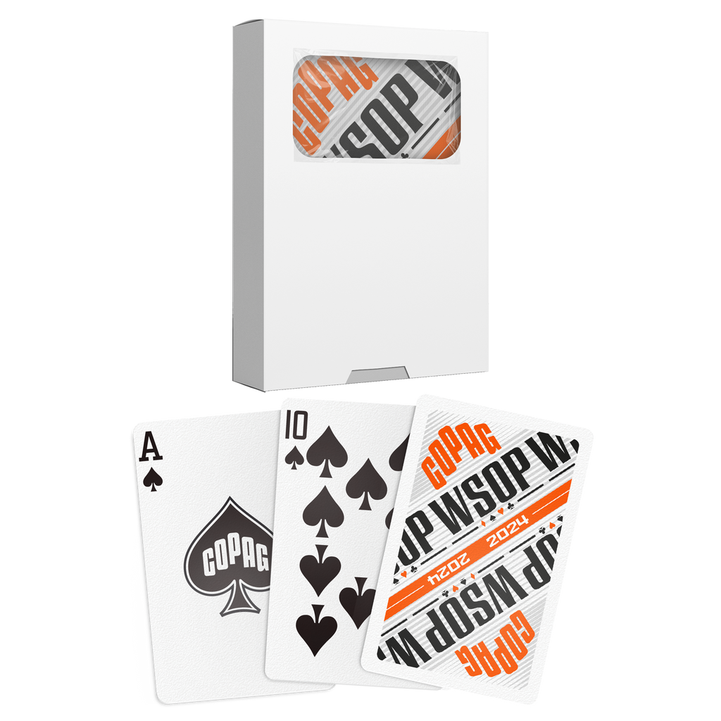 Copag 2024 WSOP -Modern Design 100% Plastic Playing Cards- Bridge Size (Narrow) Regular Index Single Deck Orange