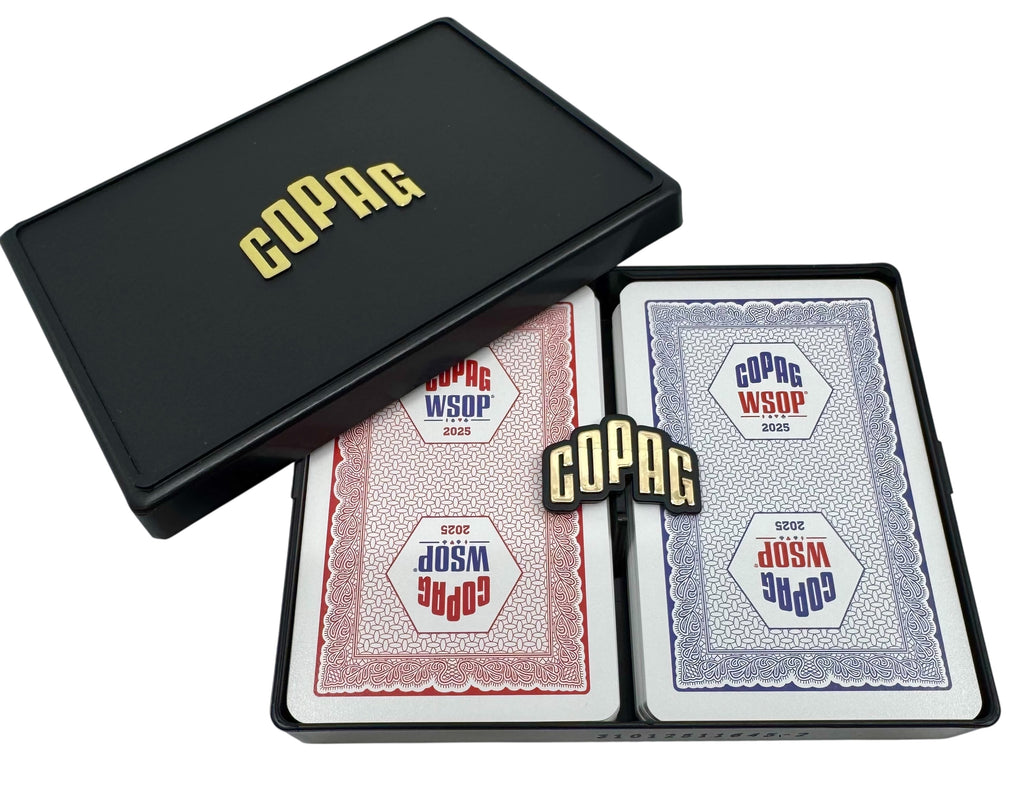 Copag WSOP 2025 Traditional Design 100% Plastic Playing Cards - Narrow Size (Bridge) Regular Index Red/ Blue Double Deck Set