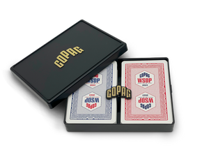 Copag WSOP 2023 100% Plastic Playing Cards - Narrow Size (Bridge) Jumbo Index Blue/Red Double Deck Set