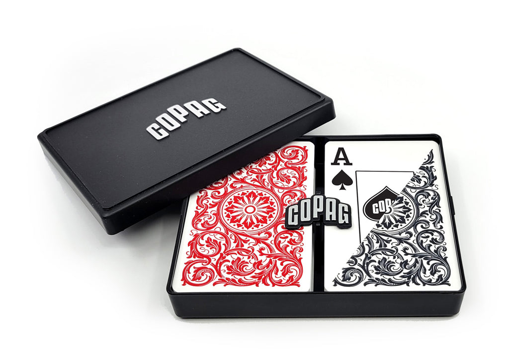 Copag 1546 100% Plastic Playing Cards - Bridge Size Jumbo Index Black/Red Double Deck Set