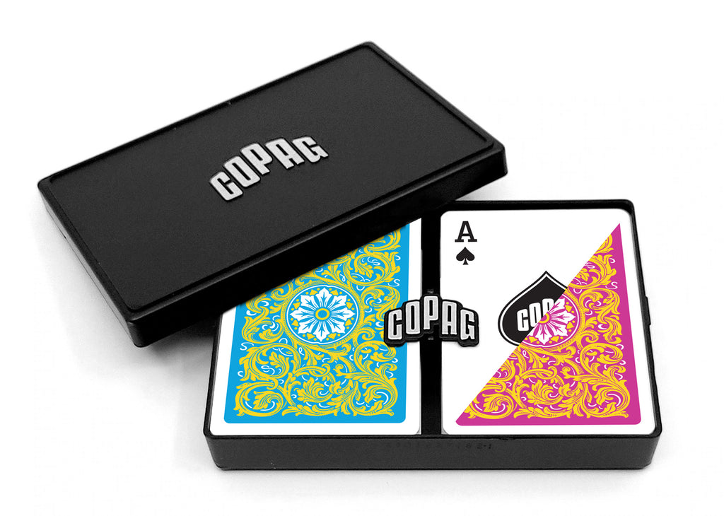Copag 1546 Neoteric 100% Plastic Playing Cards - Poker Size Regular Index Pink/Yellow Double Deck Set