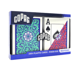 Copag 1546 Neoteric 100% Plastic Playing Cards - Poker Size Jumbo Index Green/Red Double Deck Set
