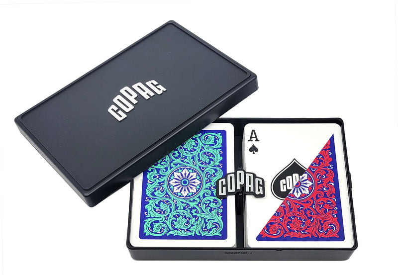 Copag Neoteric 100% Plastic Playing Cards - Standard Size (Poker) Regular Index Red/Green Double Deck Set