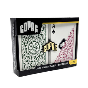 Copag 1546 100% Plastic Playing Cards - Bridge Size Regular Index Burgundy/Green Double Deck Set