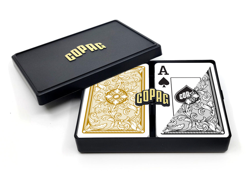Copag Legacy Series 100% Plastic Playing Cards - Bridge Size Jumbo Index Black/Gold Double Deck Set