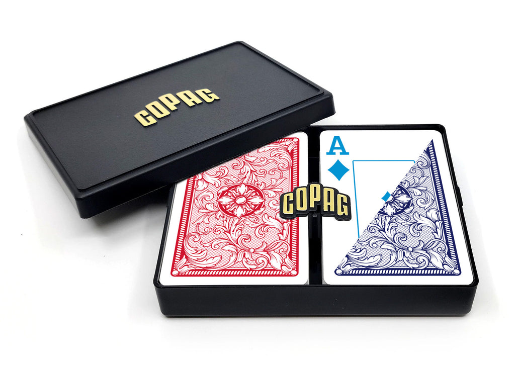 Copag Legacy 4-Color 100% Plastic Playing Cards - Bridge Size Jumbo Index Blue/Red Double Deck