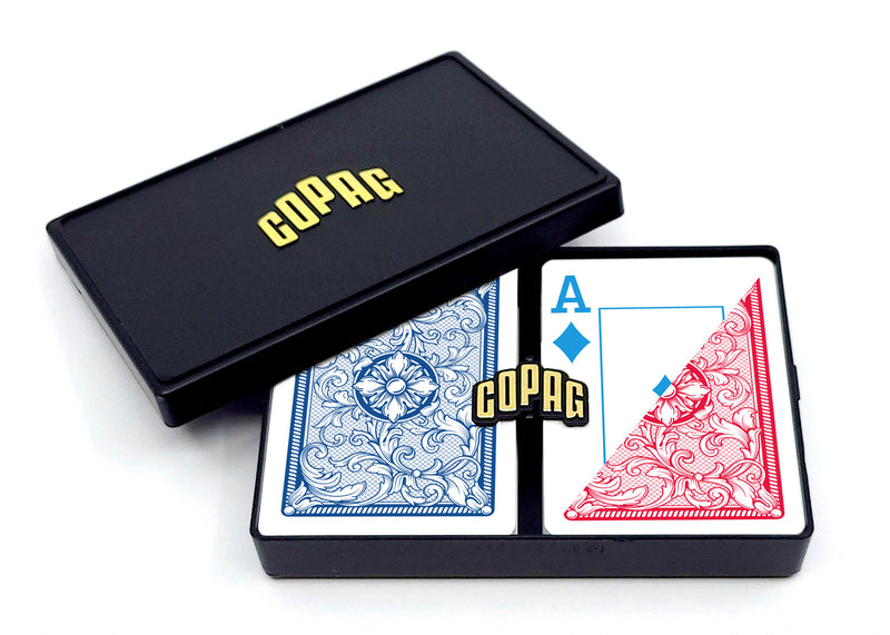 Copag Legacy 4-Color 100% Plastic Playing Cards - Standard Size (Poker) Jumbo Index Blue/Red Double Deck