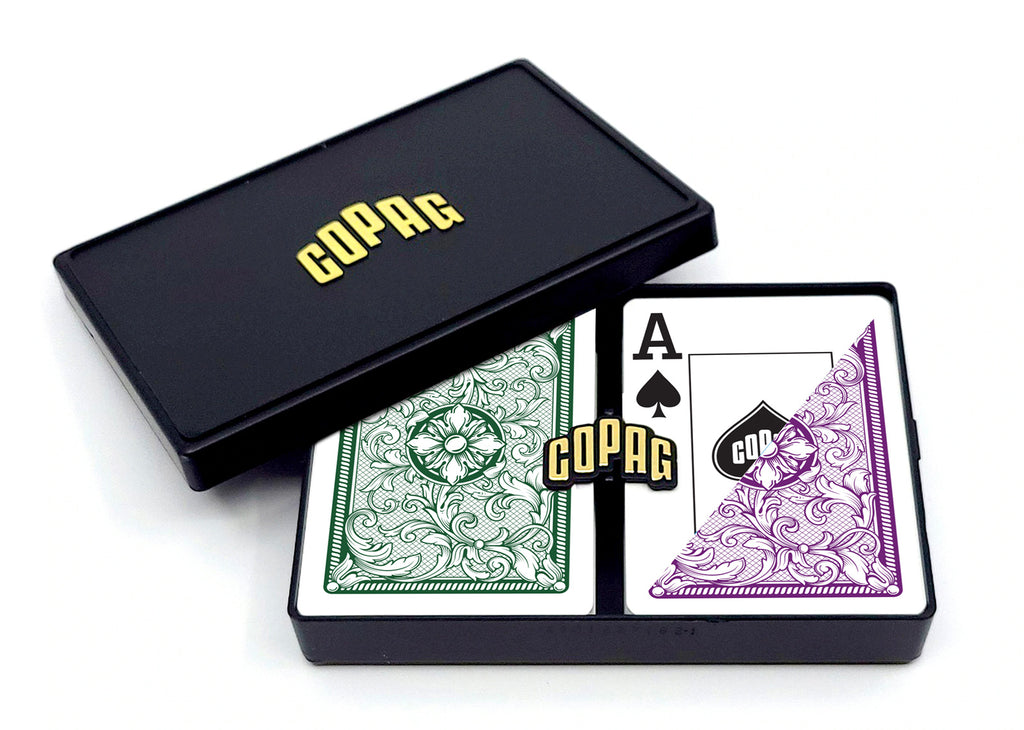 Copag Legacy Series 100% Plastic Playing Cards - Poker Size Jumbo Index Green/Purple Double Deck Set