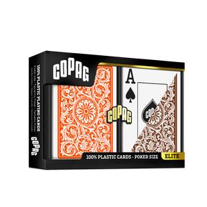 Copag 1546 100% Plastic Playing Cards - Poker Size Jumbo Index Orange/Brown Double Deck Set