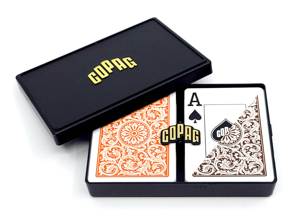 Copag 1546 100% Plastic Playing Cards - Poker Size Jumbo Index Orange/Brown Double Deck Set