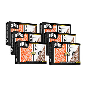 Copag 1546 100% Plastic Playing Cards - Poker Size Jumbo Index Orange/Brown Double Deck Set