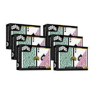 Copag 1546 100% Plastic Playing Cards - Narrow Size (Bridge) Regular Index Burgundy/Green Double Deck Set