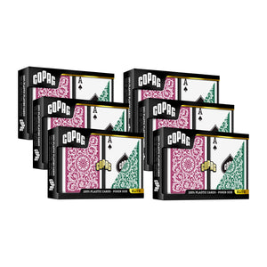 Copag 1546 100% Plastic Playing Cards - Standard Size (Poker) Regular Index Burgundy/Green Double Deck Set