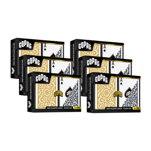 Copag 1546 100% Plastic Playing Cards - Standard Size (Poker) Regular Index Black/Gold Double Deck Set