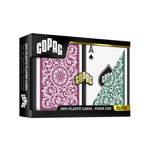 Copag 1546 100% Plastic Playing Cards - Poker Size Regular Index Burgundy/Green Double Deck Set