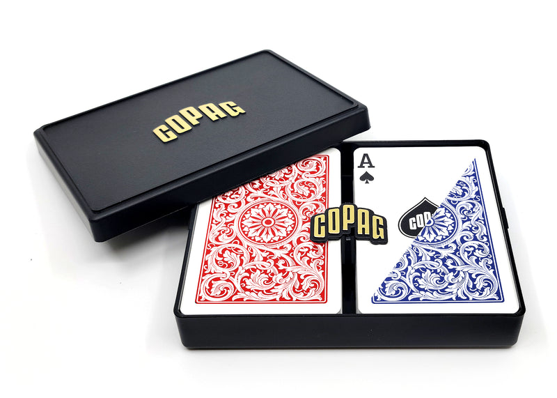 Copag 1546 100% Plastic Playing Cards - Narrow Size (Bridge) Regular Index Blue/Red Double Deck Set
