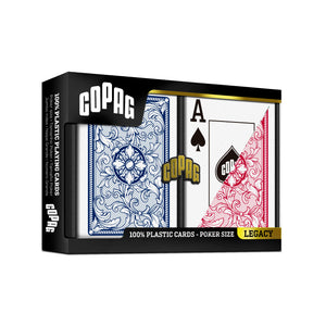 Copag Legacy Series 100% Plastic Playing Cards - Poker Size Jumbo Index Red/Blue Double Deck Set