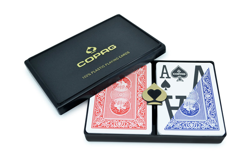 Copag 100% Plastic Playing Cards - Poker Size Magnum Index Blue/Red Double Deck Set