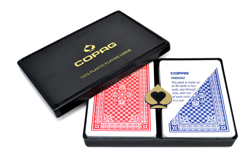Copag Pinochle 100% Plastic Playing Cards - Poker Size Regular Index Blue/Red Double Deck Set