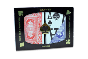 Copag 100% Plastic Playing Cards - Poker Size Magnum Index Blue/Red Double Deck Set