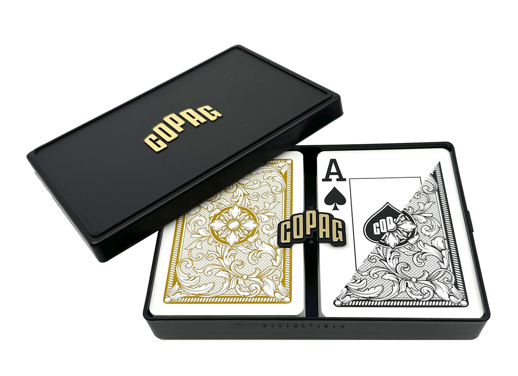 Copag Legacy Series 100% Plastic Playing Cards - Poker Size Jumbo Index Black/Gold Double Deck Set