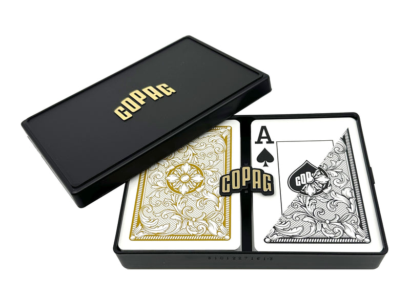 Copag Legacy Series 100% Plastic Playing Cards - Standard Size (Poker) Jumbo Index Black/Gold Double Deck Set