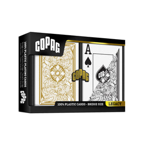 Copag Legacy Series 100% Plastic Playing Cards - Bridge Size Jumbo Index Black/Gold Double Deck Set