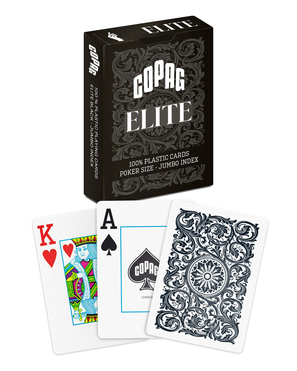 Copag Elite 100% Plastic Playing Cards - Poker Size Jumbo Index Black Single Deck