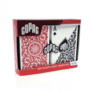 Copag 1546 100% Plastic Playing Cards - Narrow Size (Bridge) Regular Index Black/Red Double Deck Set