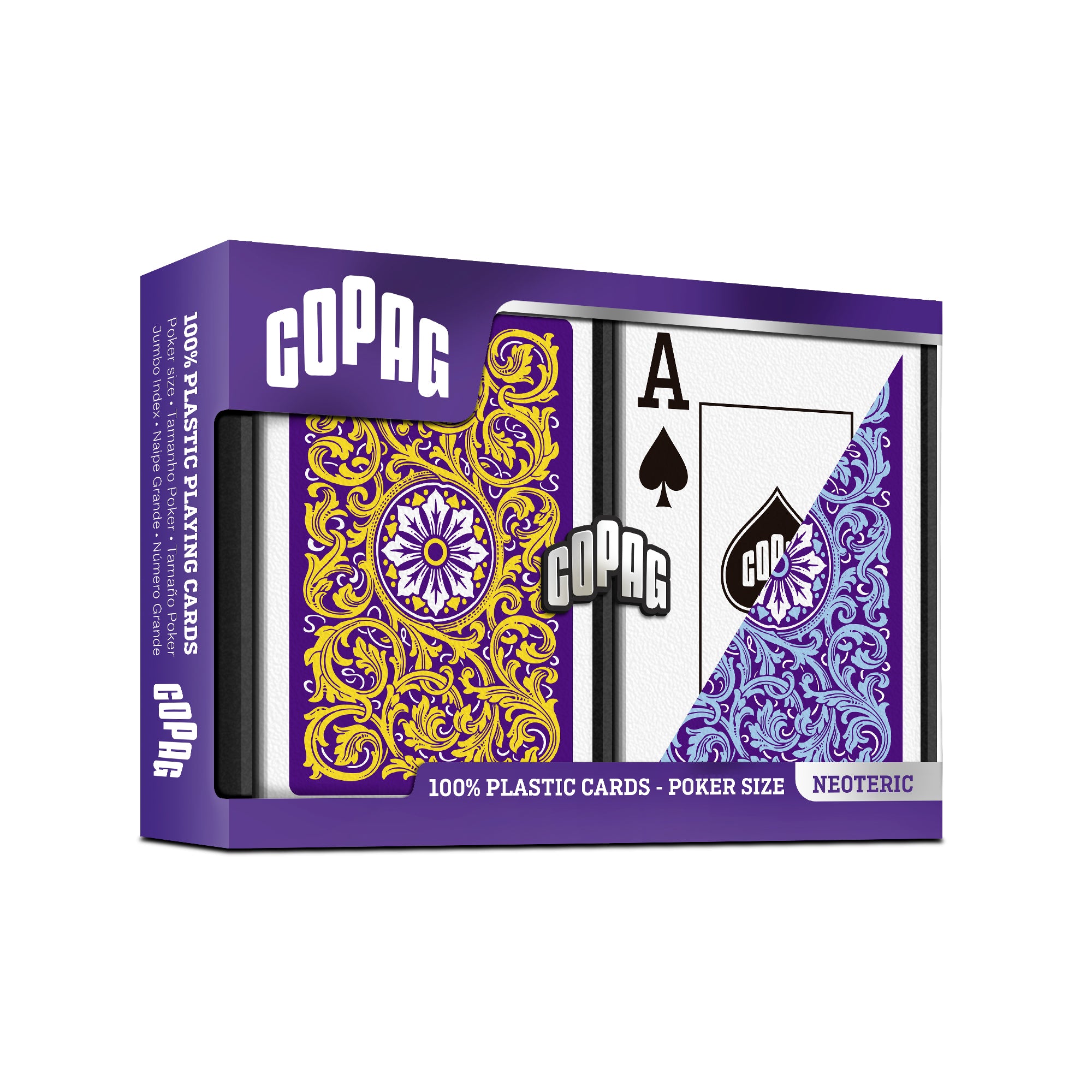 Copag Neoteric 100% Plastic Playing Cards - Standard Size (Poker) Jumbo  Index Blue/Yellow Double Deck Set