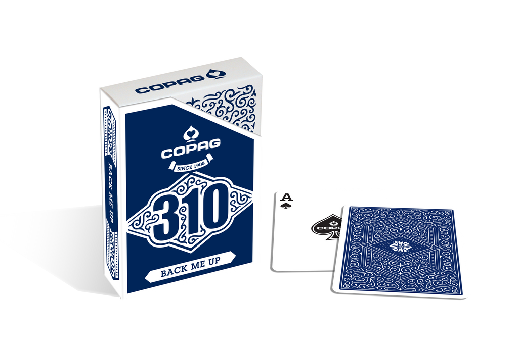 Copag 310 SLIMLINE Back Me Up Blue Poker Size Regular Index True Linen B9 Finish Single Deck
