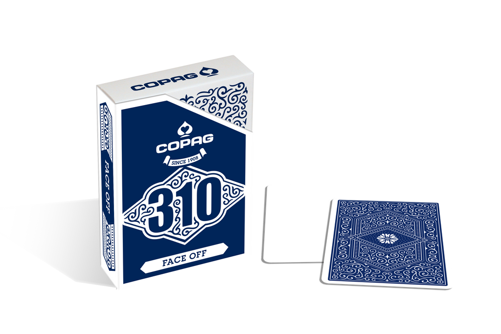 Copag 310 SLIMLINE Face-Off Blue Poker Size Regular Index True Linen B9 Finish Single Deck